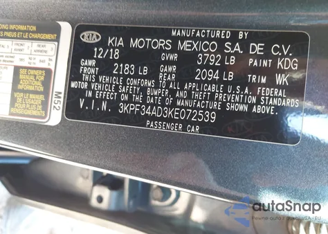 2019 Kia Forte S from USA, damaged, VIN 3KPF34AD3KE072539